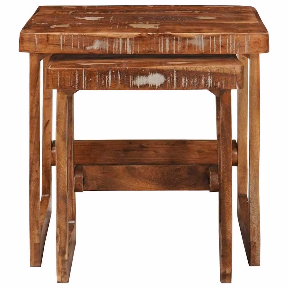 Berkfield Home Beautiful Multicolour Solid Reclaimed Wood End Tables with Nested Tops – 2