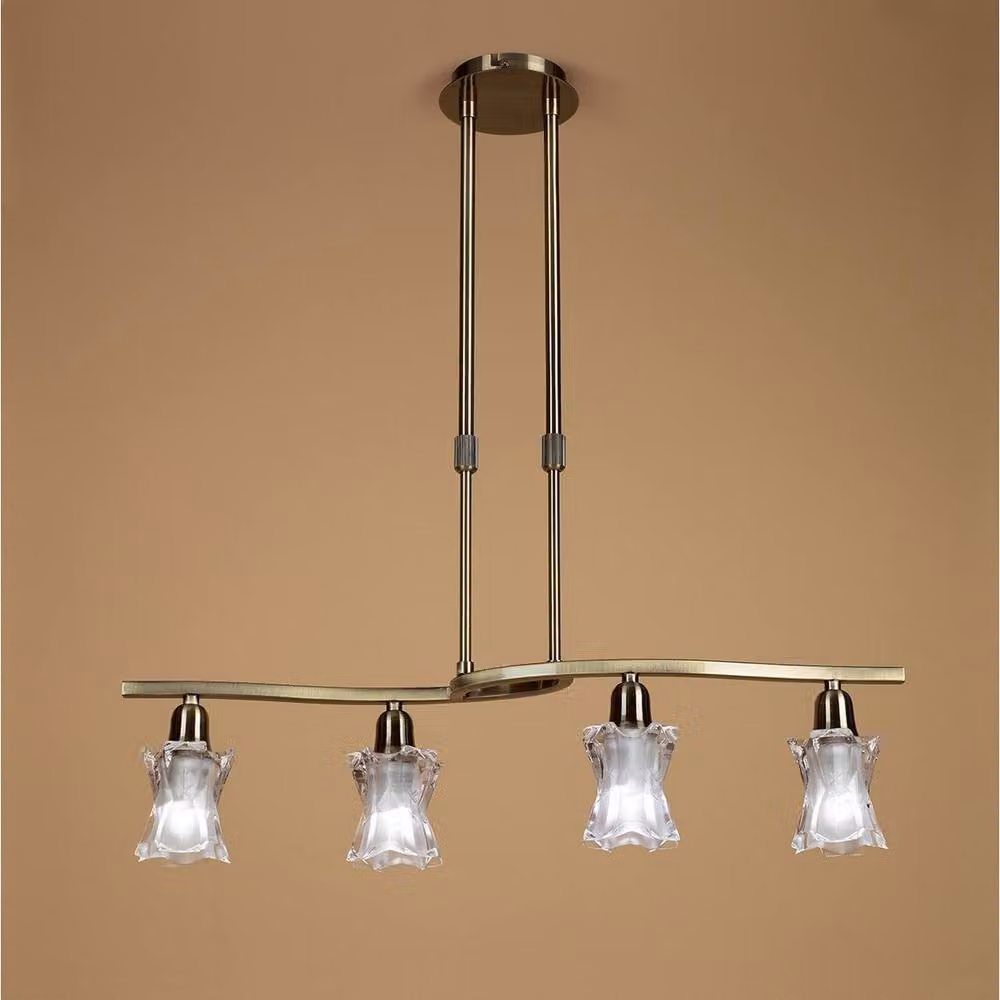 Netlighting Alaska Telescopic 4 Light Bar Pendant in Antique Brass and Bronze with Glass Shades – 2