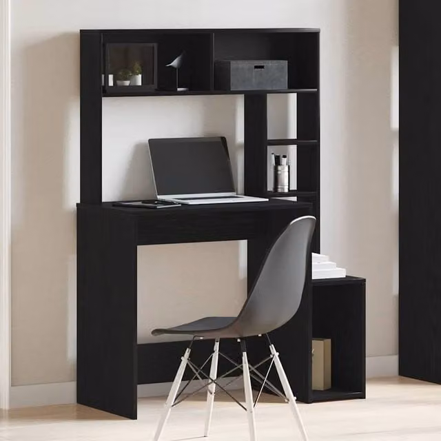 Berkfield Modern Black Writing Desk with Shelves in MDF, W/D/H: 100 x 45 x 140 cm