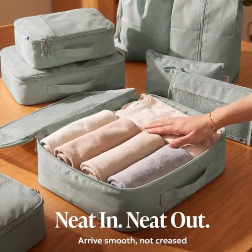 LUGG 8 Set Compression Packing Cubes Suitcase Organiser in Green – 4