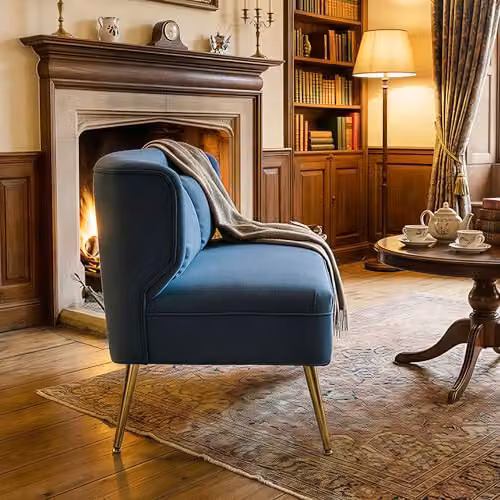 HOMCOM 2 Seater Wing Back Sofa in Blue Fabric, W: 117 cm, H: 78.5 cm, D: 65 cm – 9