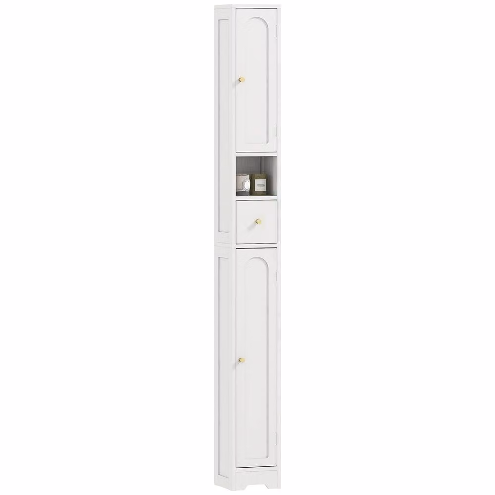 ERGOVEXA White Modern Freestanding Bathroom Cabinet with Arched Hinged Doors and Internal Shelves, Height: 185 cm – 2