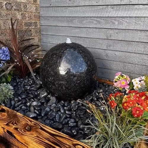Tranquility Spring Stone Black Granite Polished Sphere Water Feature, W/D/H: 40 x 40 x 40 cm – 1