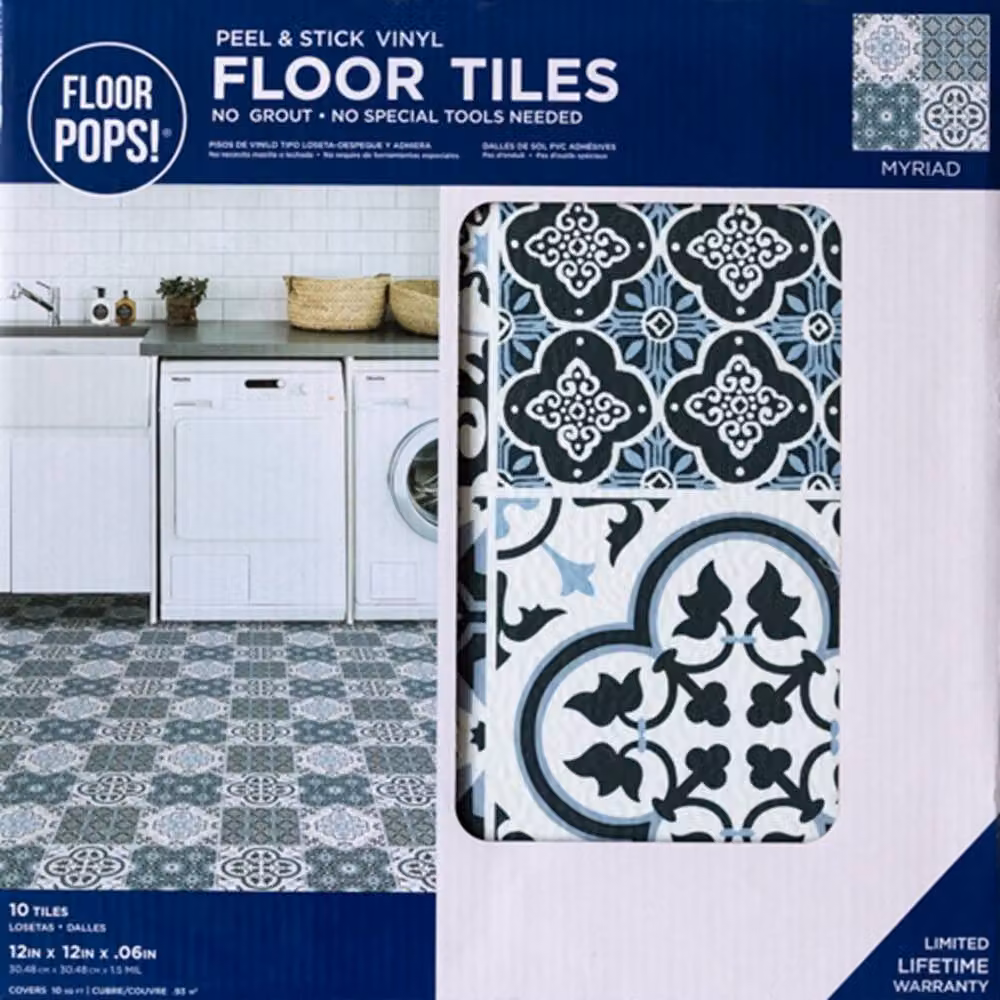 FloorPops Myriad Self Adhesive Vinyl Floor Tiles, Dark Blue, Pack of 10 (0.93sqm), W/D/H: 30.48 x 30.48 x 30.48 cm – 2