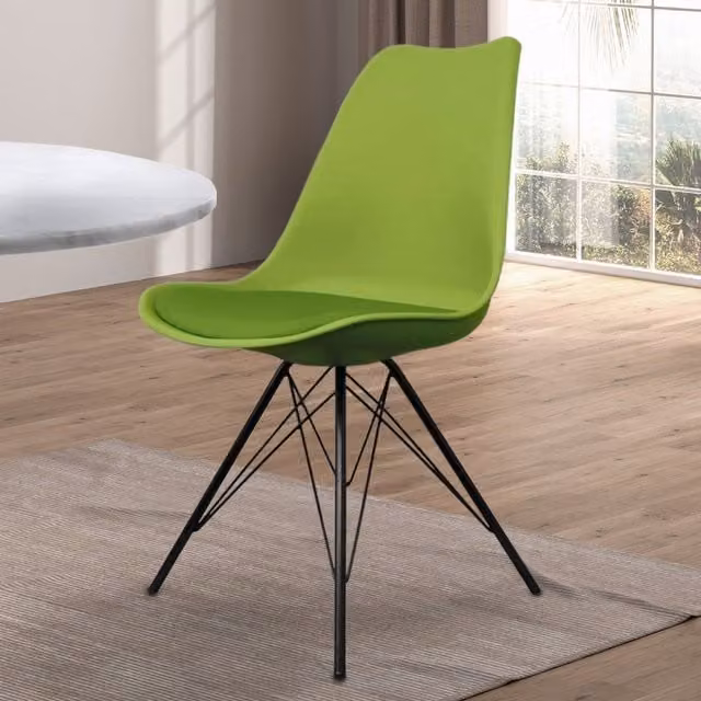 Fusion Living Soho Mid-Century Plastic Dining Chair with Black Metal Legs - Green