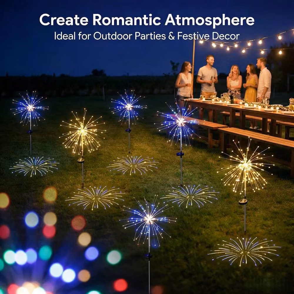 SPETLEK 2x Solar LED Starburst Firework Fairy Lights in Black with Warm White Light – 3