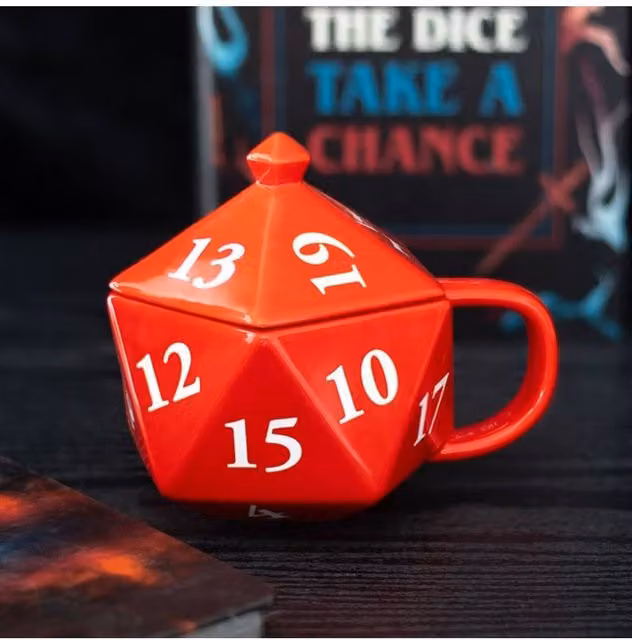 KDMD D20 Gaming Dice Ceramic Mug with Lid, Red, 500 ml – 1