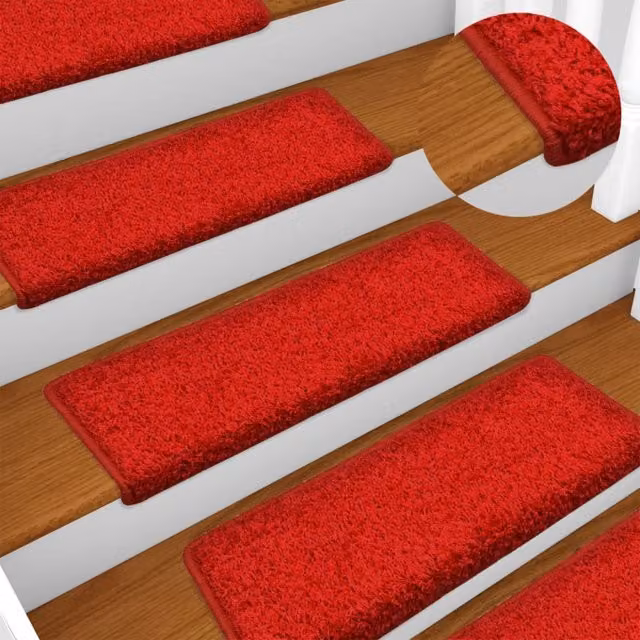Berkfield Home Red Self-Adhesive Carpet Stair Treads, 15 Pieces, W: 65 cm, D: 21 cm, H: 4 cm