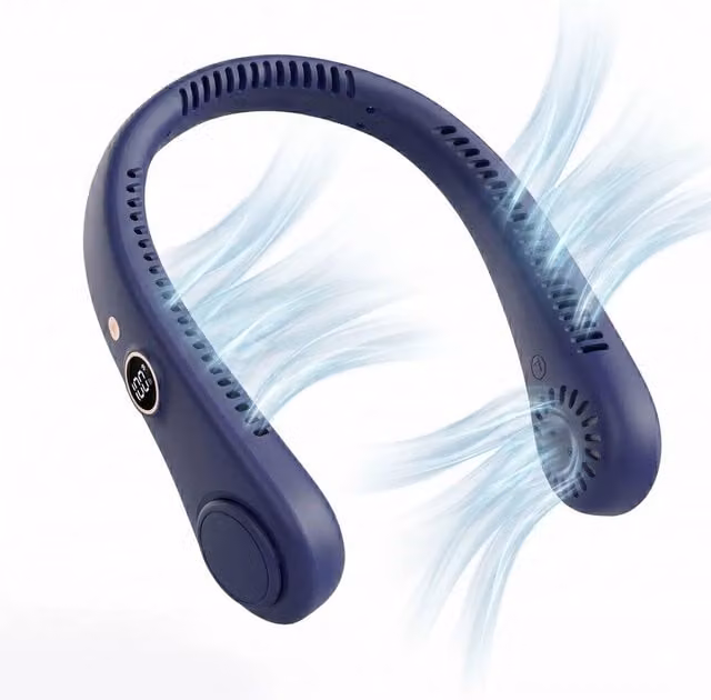 Dragodirect Portable Rechargeable Bladeless Digital Mini Neck Cooling Fan, Blue