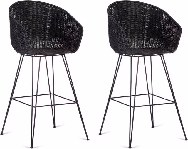 Desser Porto Bar Wicker Stool Set of 2 in Black