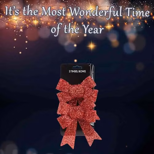 VFM e-Store Red Tinsel Bows, Pack of 2, W/D/H: 13 x 17 x 4.5 cm – 4