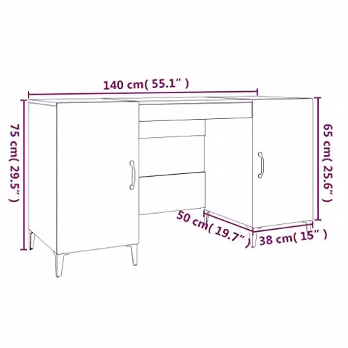 vidaXL Industrial Style Writing Desk in Glossy White, W/D/H: 140 x 50 x 75 cm – 2