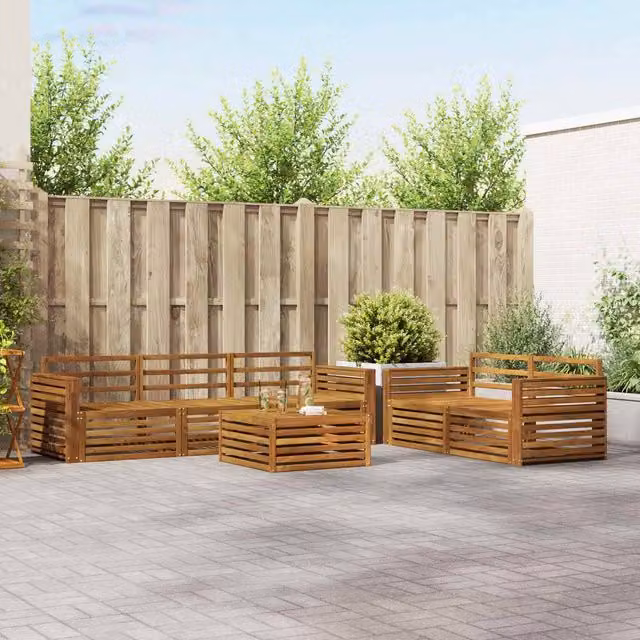 Berkfield Home 6 Piece L-Shape Outdoor Sofa Set in Brown Solid Acacia Wood