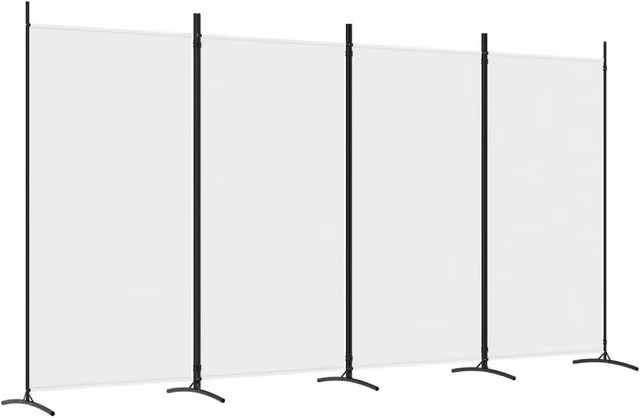 Berkfield Home 4-Panel Fabric and Metal Room Divider in White, W/H: 346 x 180 cm