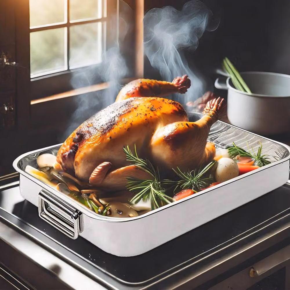 BARGAINS-GALORE Stainless Steel Non-Stick Rectangular Roasting Tray in Silver, W: 27 cm, D: 21 cm – 2