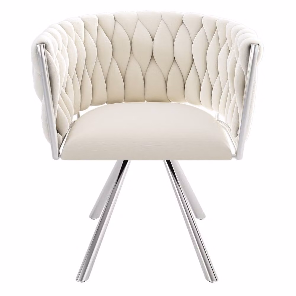 Rolipo Set of 6 Beige Velvet Swivel Dining Chairs with Silver Metal Legs – 4