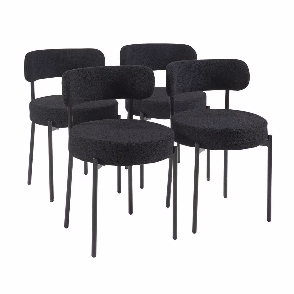 FORGEVIO Set of 4 Black Modern Bouclé Dining Room Chairs with Matt Metal Legs – 3