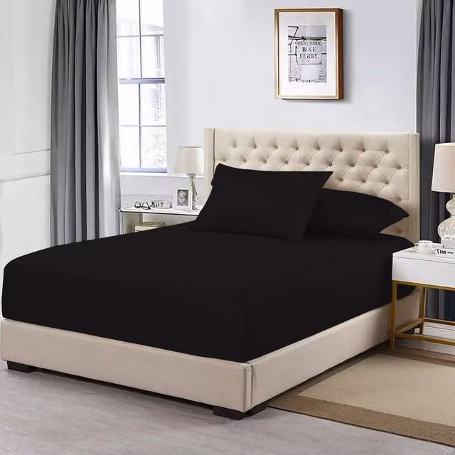 Homes-Linen 100% Egyptian Cotton 200TC Fitted Sheet in Black, King Size, W/D/H: 180 x 200 x 30 cm