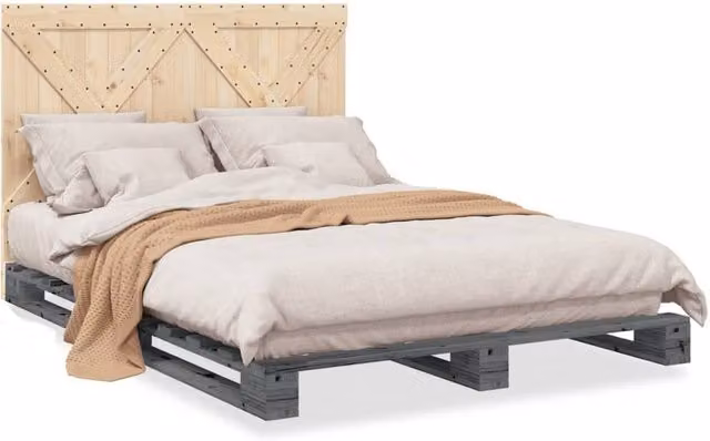Berkfield Home Grey Solid Pine Wood Bed Frame W/D/H: 140 x 200 cm – 1