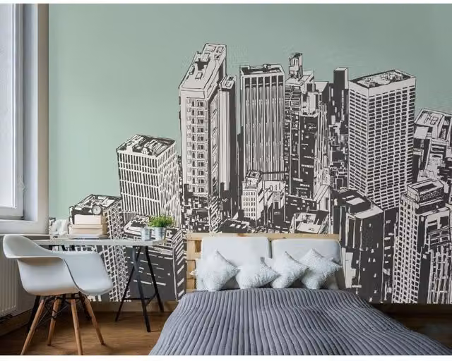 Origin Murals Urban City Skyscrapers Matt Smooth Paste the Wall Mural in Mint, W: 350 cm, H: 280 cm – 1