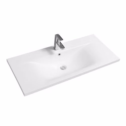 Limoge 5089 White Ceramic Rectangular Inset Bathroom Basin, W: 101 cm, D: 46 cm, H: 18 cm – 2