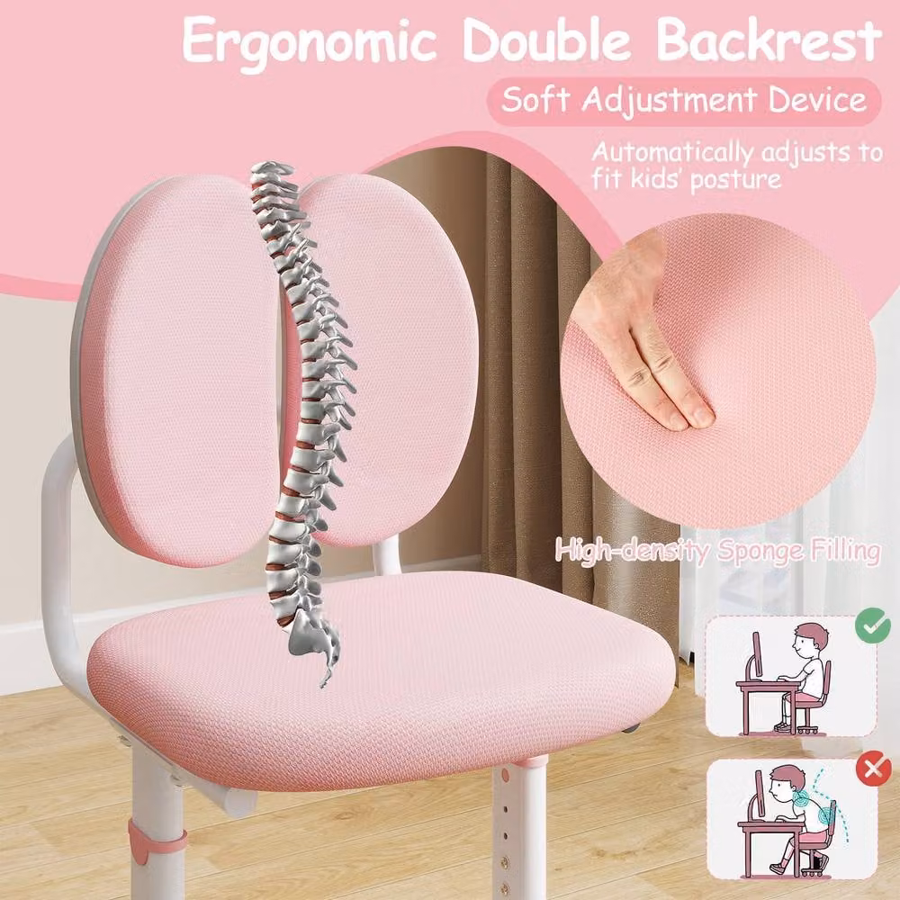 Gymax Height-Adjustable Tilting Study Desk and Chair Set for Children, Pink – 2