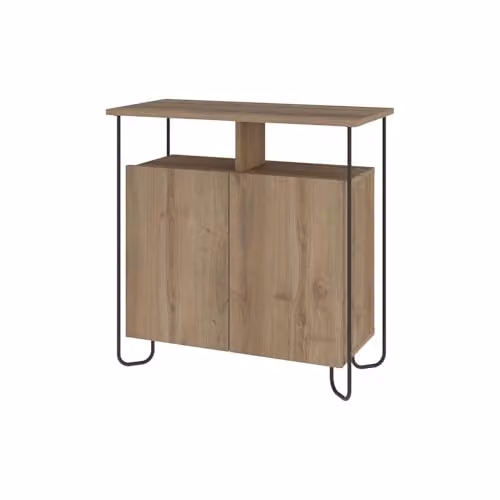 FWStyle Matt Dark Oak 2 Door Sideboard with Metal Frame and Open Display Storage, W/D/H: 80 x 40 x 80 cm