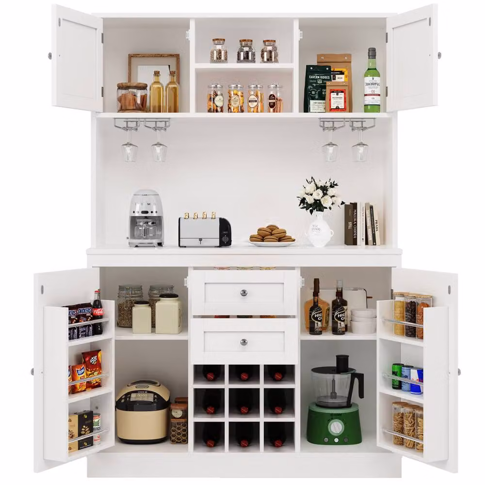 Matteo Tall Kitchen Sideboard in White with Wine Rack, Bottle Holder and Glass Holder – 4