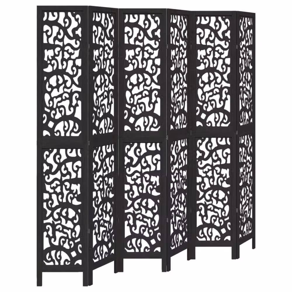 Berkfield Home 6 Panel Black Solid Paulownia Wood Room Divider – 2