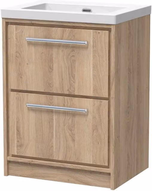 Balterley Longnor 2 Drawer Floor Standing Vanity Basin Unit, Light Oak Brown, Width: 60 cm