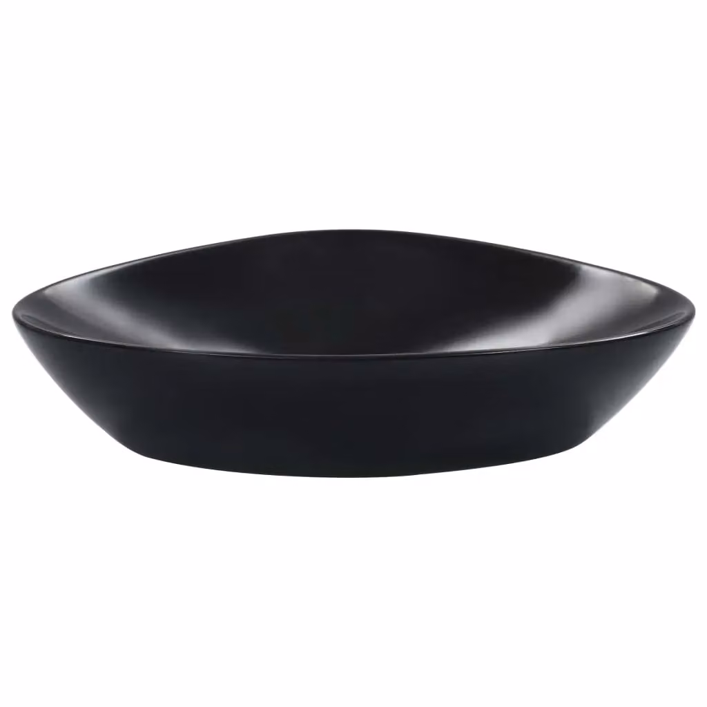 Berkfield Home Asymmetric Ceramic Countertop Wash Basin, Black, W: 58.5 cm, D: 39 cm, H: 14 cm – 2