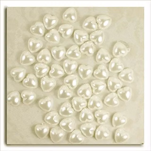 Syntego Pack of 50 White Ivory Pearl Heart Shape Flat Backed Beads