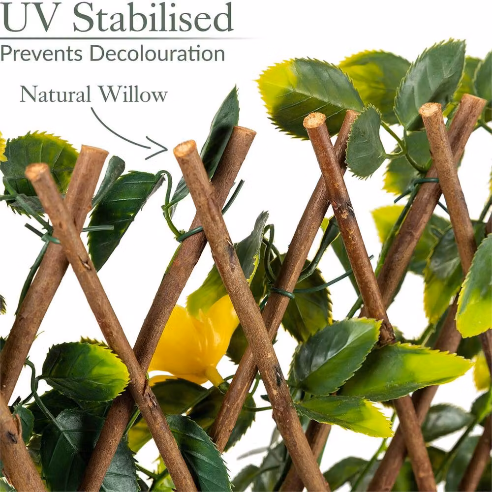 NESTLUNE Yellow Artificial Hedge Expanding Trellis Garden Screening Fence, W: 100 cm x D: 15 cm – 3