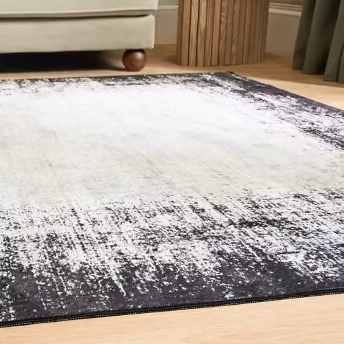 OHS Abstract Vintage Washable Non Slip Area Rug, W/D/H: 170 x 120 cm, Beige, Black and White – 2