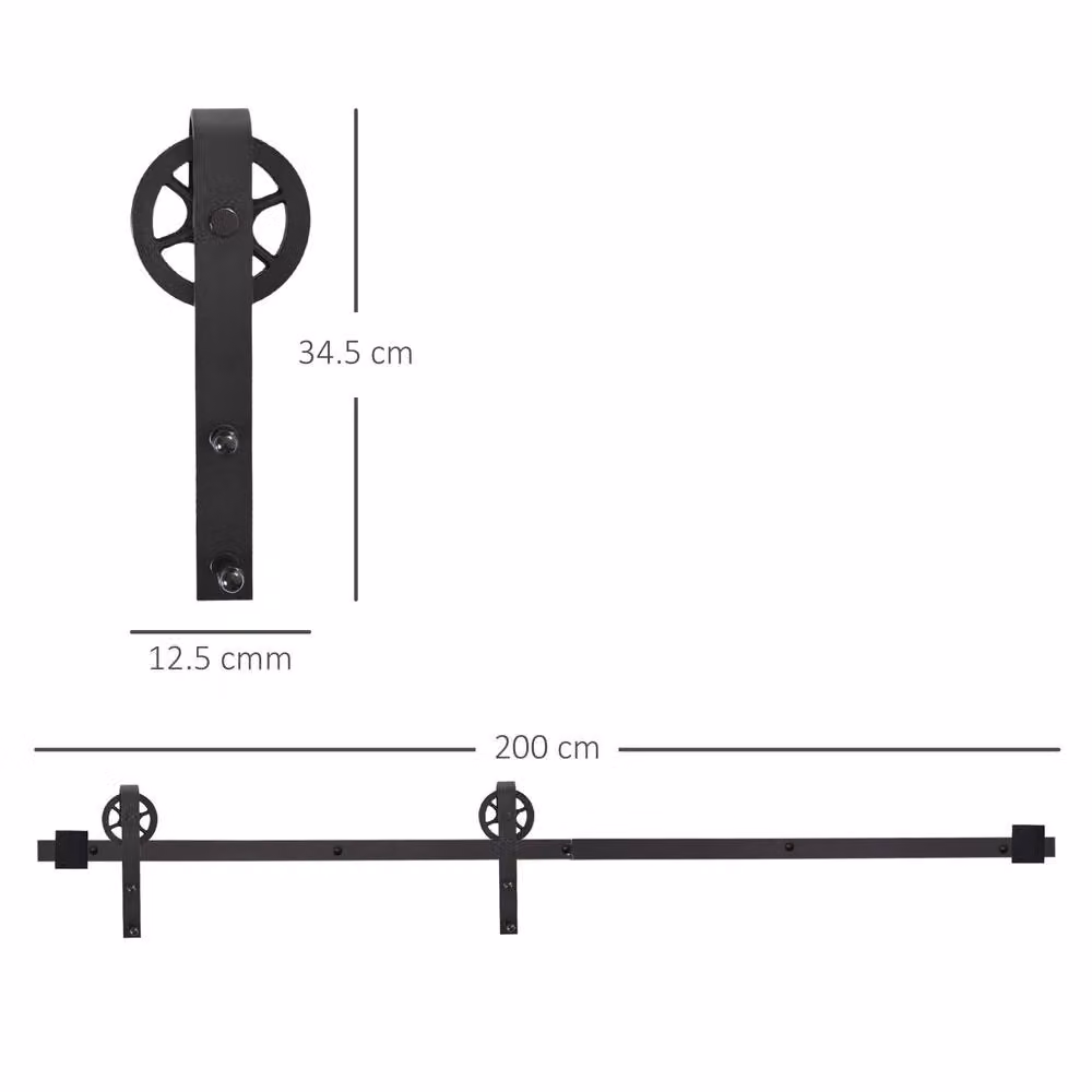 STILVORA Sliding Barn Door Hardware Kit with Rollers in Black Steel – 2