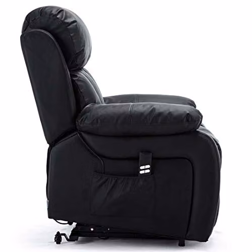 More4Homes Chester Dual Motor Electric Riser Recliner Armchair with Massage and Heat, Black Bonded Leather – 5