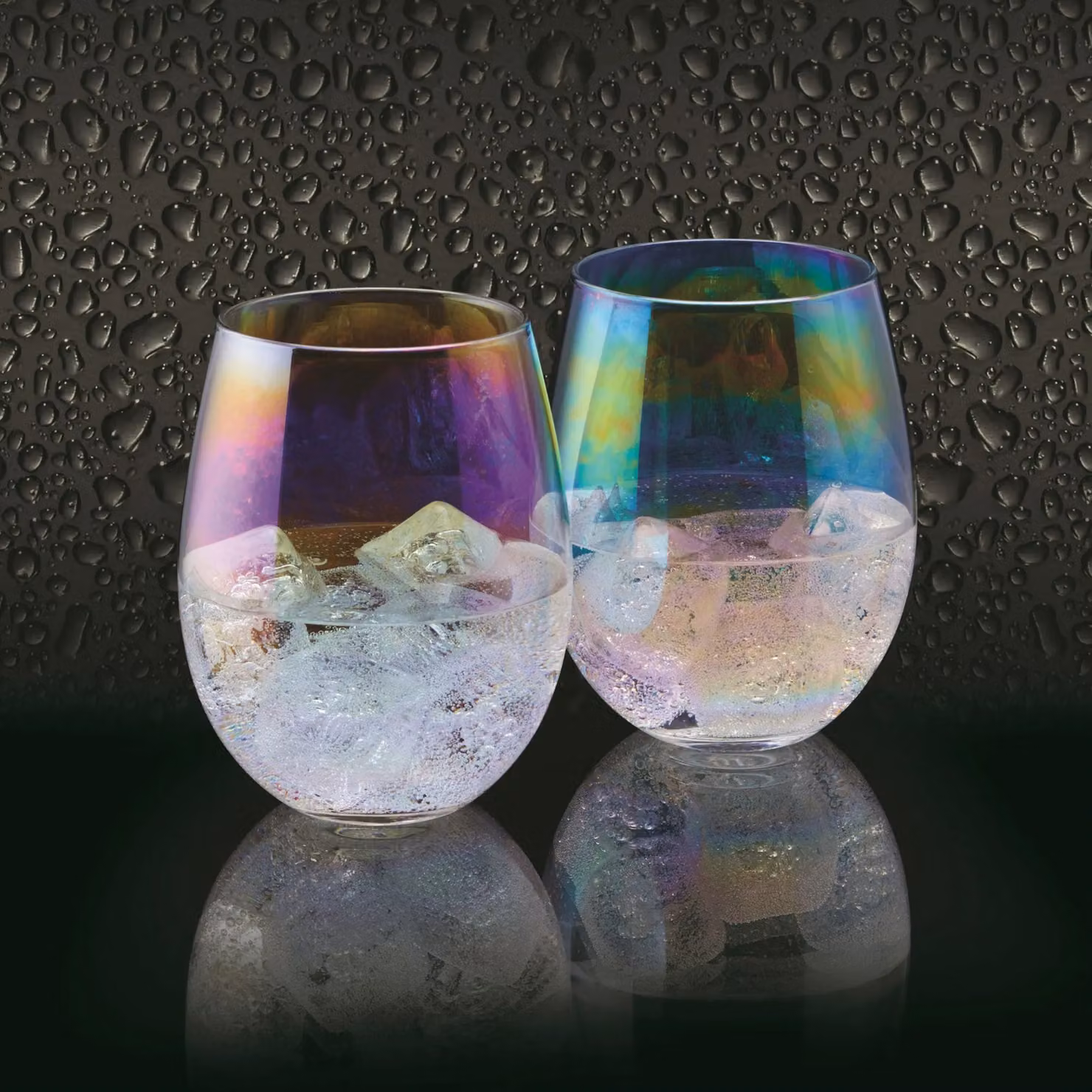 BarCraft Set of 2 Multicolour Iridescent Glass Tumblers, 600ml – 2