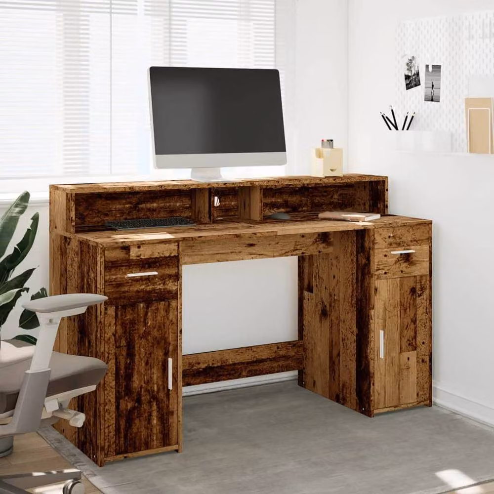 Berkfield Home Gaming Desk with LED Lights in Brown, W/D/H: 140 x 55 x 91 cm – 3