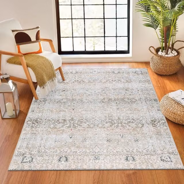 Livabliss Rainier Washable Traditional Vintage Living Room Rug in Brown, Green and Grey, W: 160 cm, L: 220 cm – 1