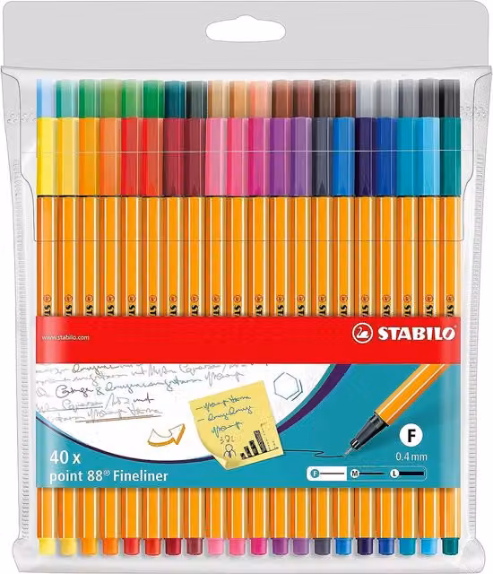STABILO Fineliner Pens, Multicolour, 40 Pack