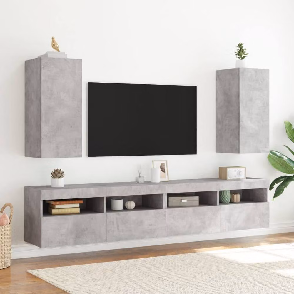 Berkfield Home TV Wall Cabinet with LED Lights in Concrete Grey, W/D/H: 30.5 x 35 x 70 cm – 3