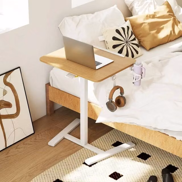 Kelvenix Foldable Mobile Standing Desk in Brown with Height Adjustable Tilting Top and Castors – 1