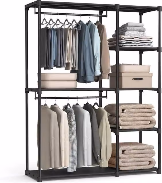 KORVIXA Black Portable Closet Open Storage Wardrobe W/D/H: 100 x 100 x 100 cm – 1