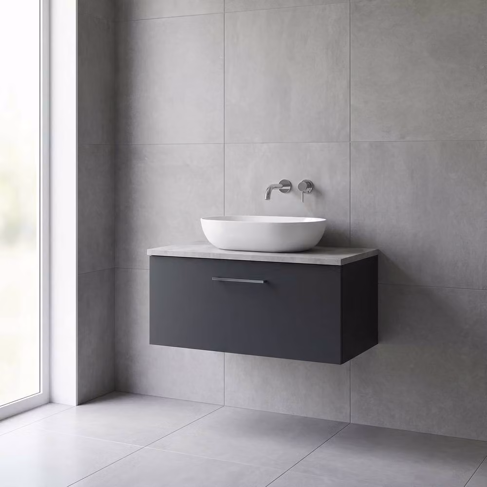 Balterley Level 800mm Wall Hung 1 Drawer Unit with Laminate Worktop, Dark Grey – 2