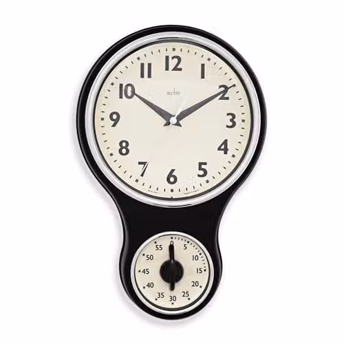 Acctim Retro Style Black Wall Clock with Glass and Plastic Lens, Diameter: 20 cm