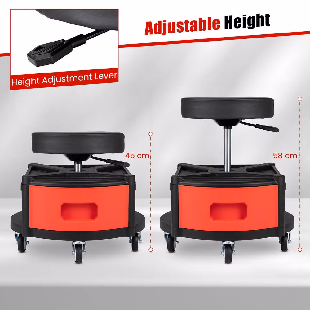 Gymax Rolling Mechanic Stool with Cushioned Seat in Red – 9