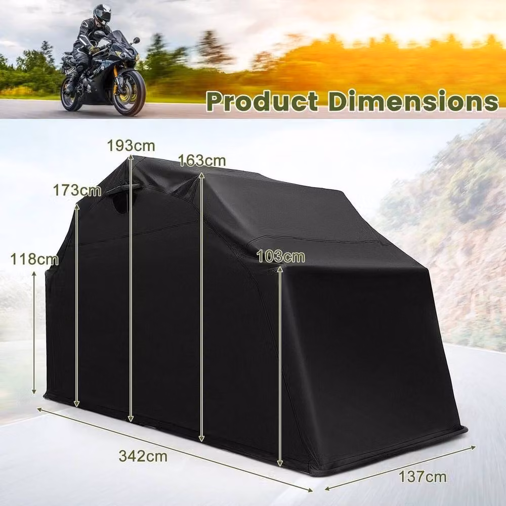Kelvenix Heavy-Duty Portable Outdoor Motorcycle Shelter in Black with Window – 2