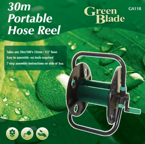 Green Blade BB-GA118 Freestanding Manual Garden Hose Reel in Green and Black, Holds up to 30m Hose – 1