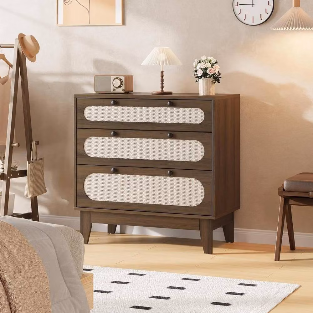 KORVIXA 3 Drawer Dresser Bedside Table Chest in Brown, W/D/H: 100 x 100 x 100 cm – 5
