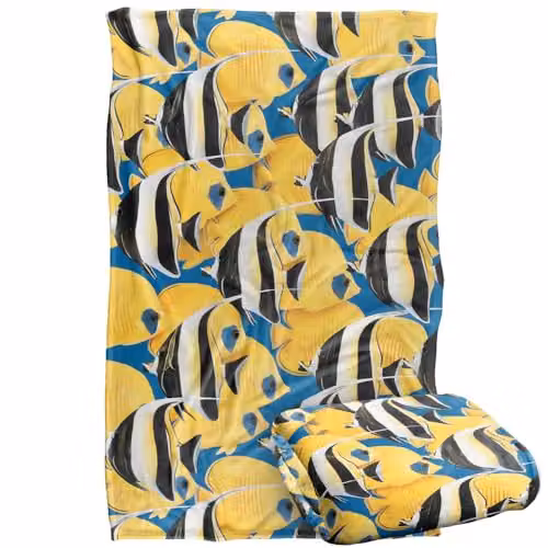 JQ Licensing Royce Mcclure Tropical Fish Rush Hour Super Soft Silky Touch Fleece Throw Blanket, Multicolour, W: 91 cm, D: 147 cm – 1